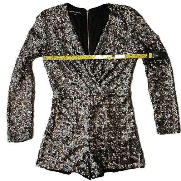 BEBE x NAVEN Bronze, Gunmetal, Gold, Sequin, Deep V-Neck, Romper Size 6 - Picture 3 of 12